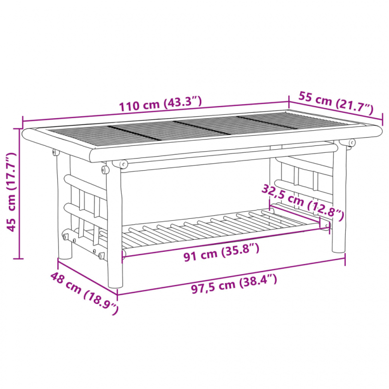 Couchtisch 110x55x45 cm Bambus