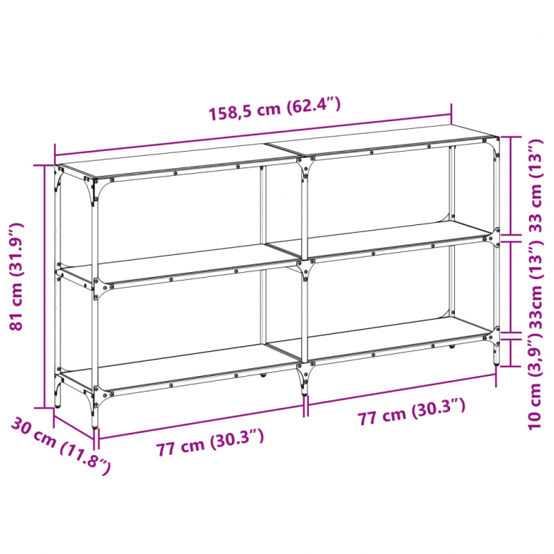 Konsolentisch mit Glasplatte Transparent 158,5x30x81 cm Stahl