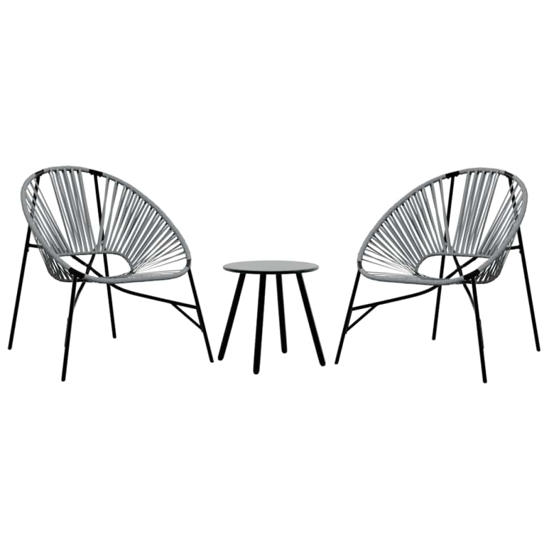 Gartenstuhl-Set 3-tlg. Schwarz und Hellgrau Poly Rattan