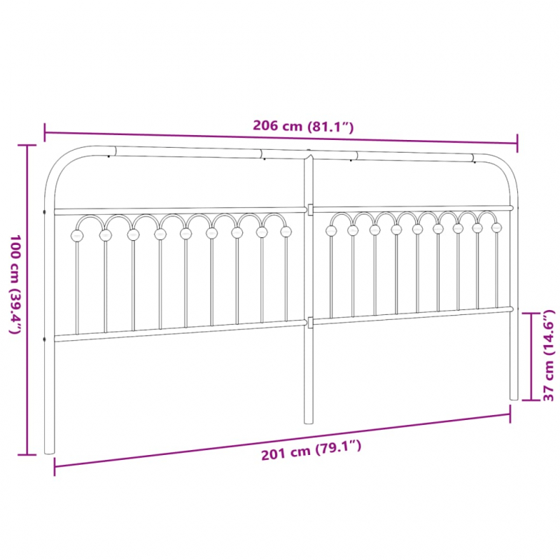 Kopfteil Metall Schwarz 200 cm