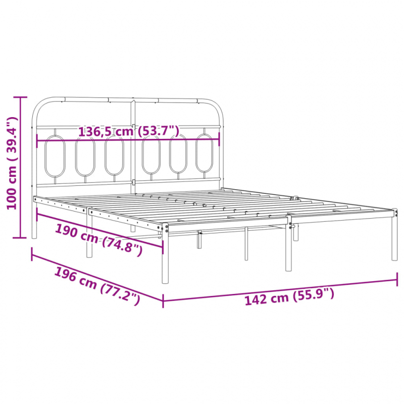 Bettgestell mit Kopfteil Metall Weiß 135x190 cm