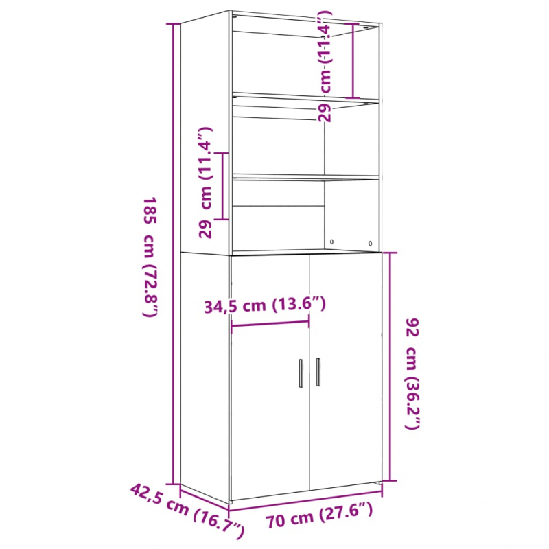 Highboard Braun Eichen-Optik 70x42,5x185 cm Holzwerkstoff