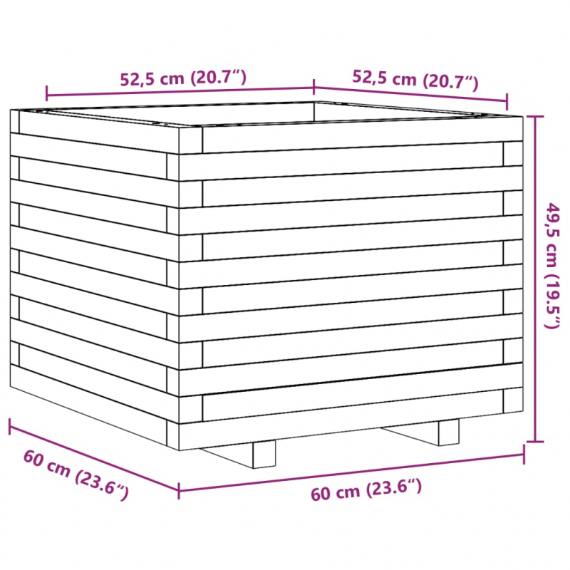 Pflanzkübel Wachsbraun 60x60x49,5 cm Massivholz Kiefer