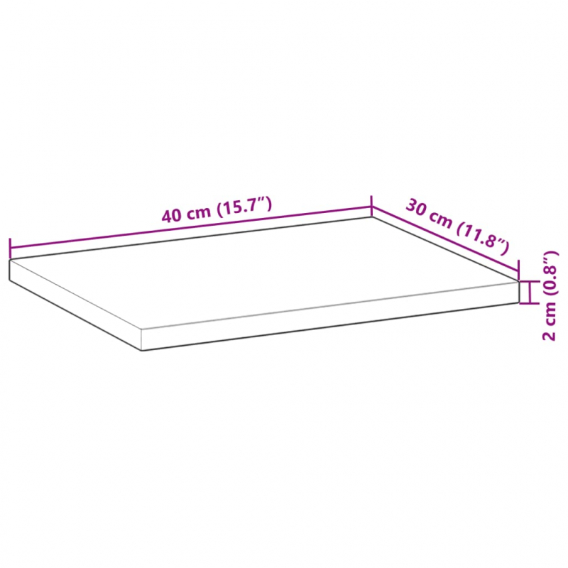 Tischplatte 40x30x2 cm Rechteckig Massivholz Akazie