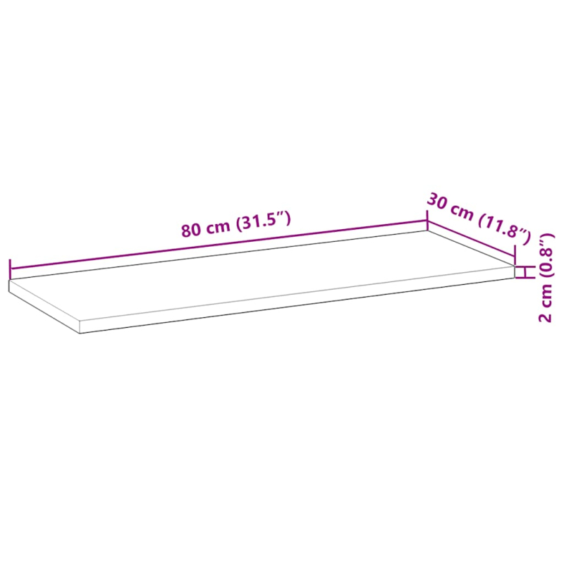 Tischplatte Rechteckig 80x30x2 cm Massivholz Akazie