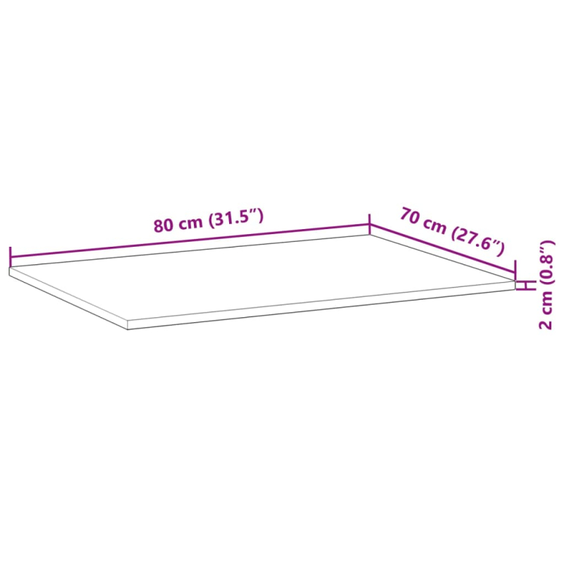 Tischplatte Rechteckig 80x70x2 cm Massivholz Akazie