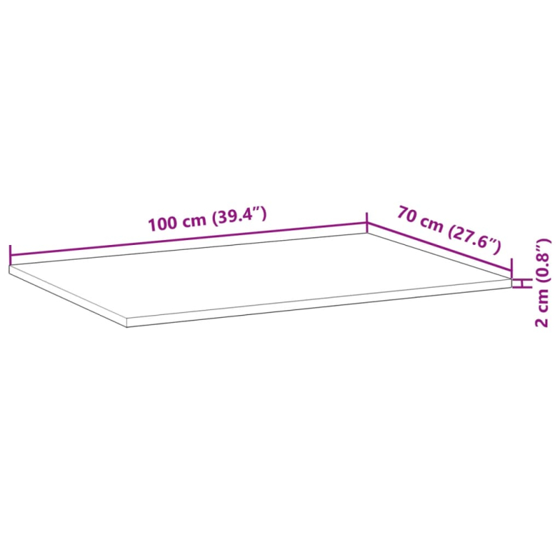 Tischplatte Rechteckig 100x70x2 cm Massivholz Akazie