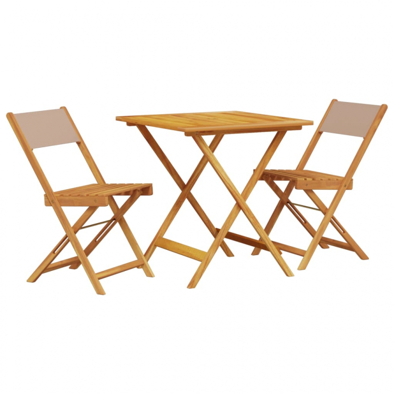 3-tlg. Bistro-Set Taupe Stoff und Massivholz