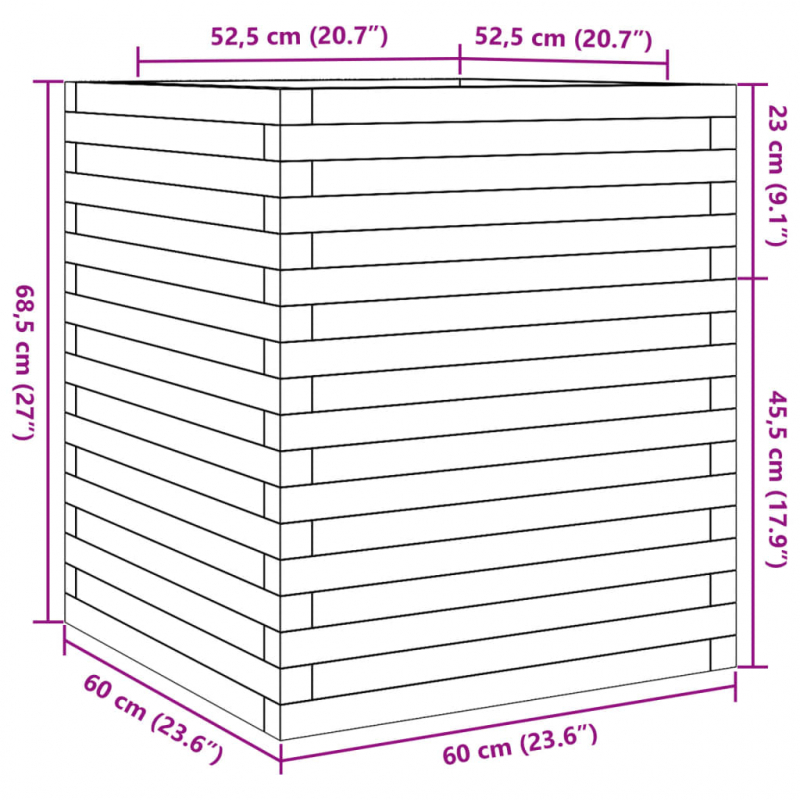 Pflanzkübel Wachsbraun 60x60x68,5 cm Massivholz Kiefer