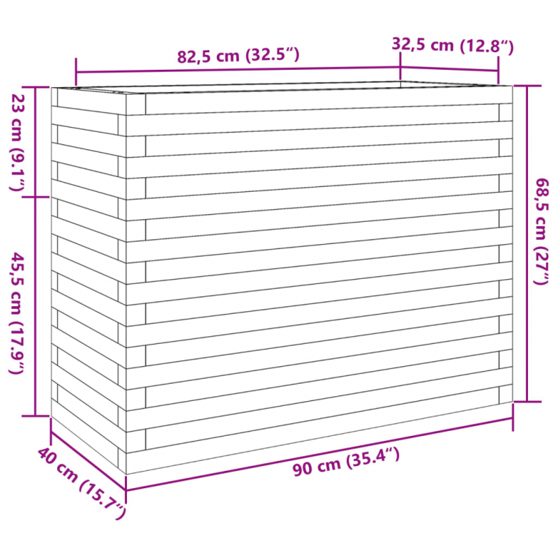 Pflanzkübel Wachsbraun 90x40x68,5 cm Massivholz Kiefer