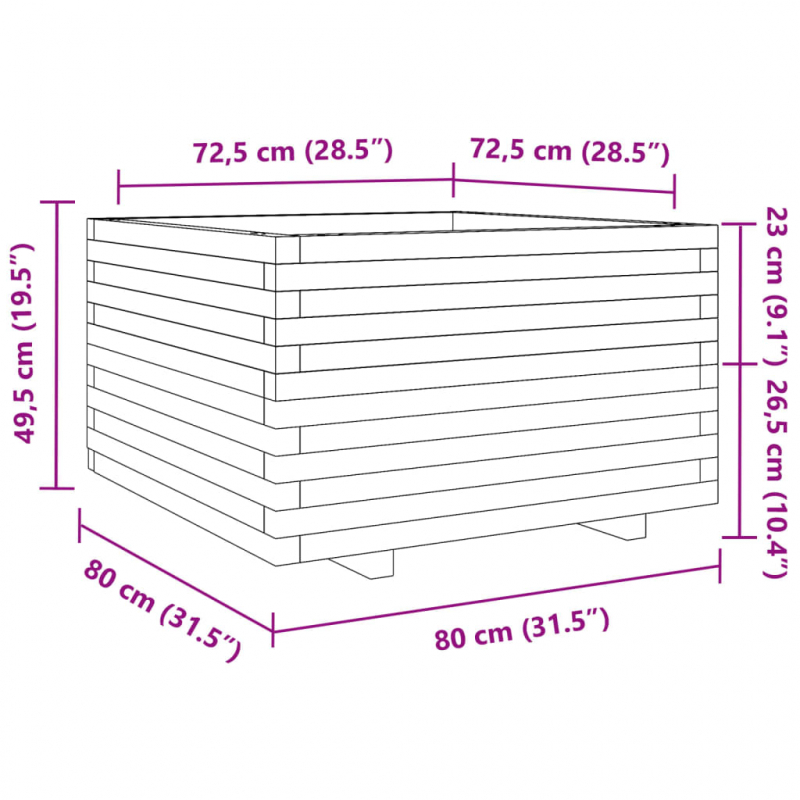 Pflanzkübel 80x80x49,5 cm Massivholz Kiefer