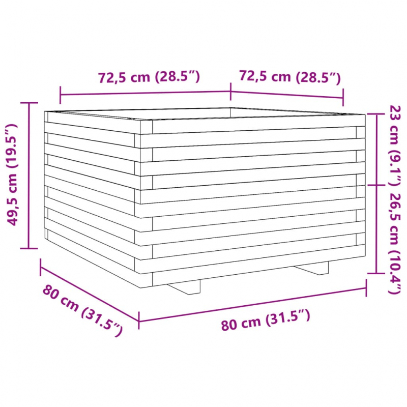 Pflanzkübel Weiß 80x80x49,5 cm Massivholz Kiefer