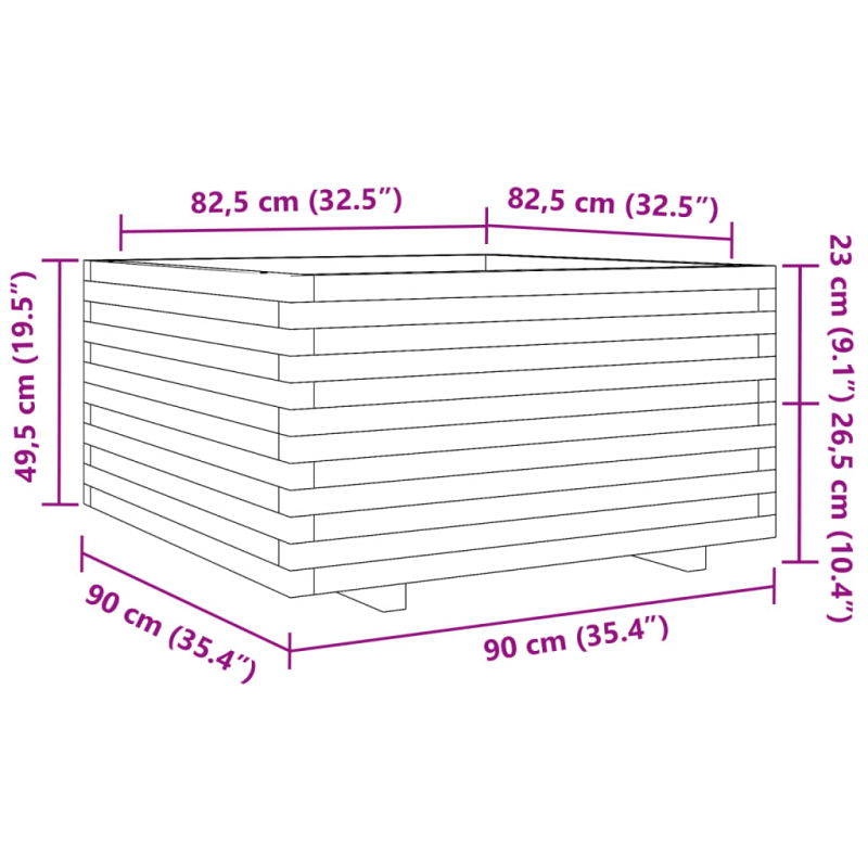 Pflanzkübel 90x90x49,5 cm Massivholz Kiefer