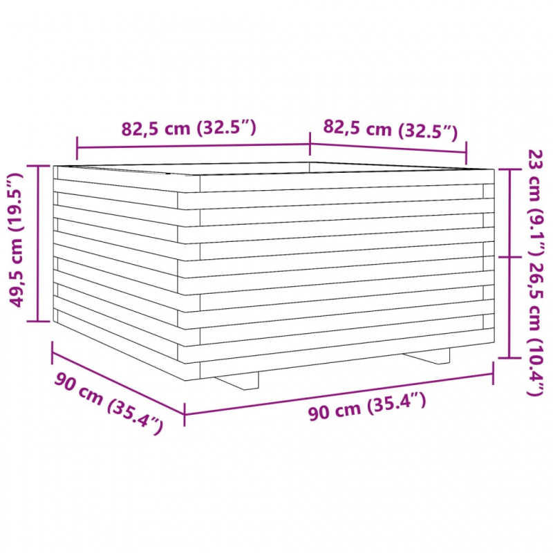 Pflanzkübel Wachsbraun 90x90x49,5 cm Massivholz Kiefer