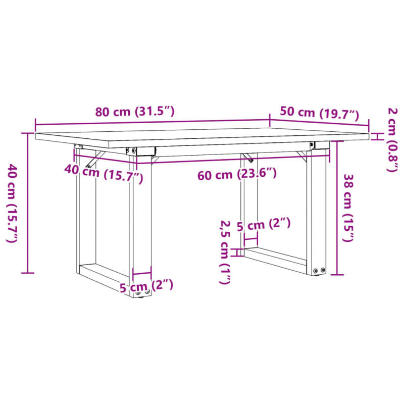 Couchtisch O-Gestell 80x50x40cm Massivholz Kiefer und Stahl