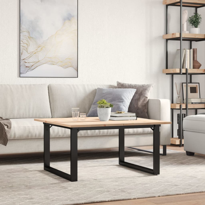 Couchtisch O-Gestell 80x80x45cm Massivholz Kiefer und Stahl