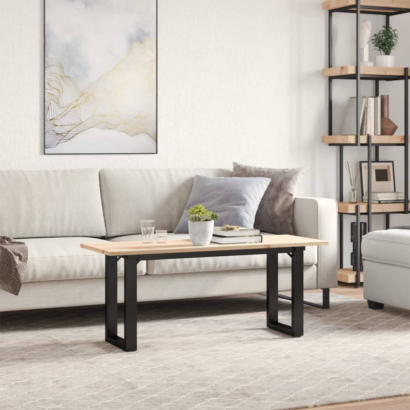 Couchtisch O-Gestell 110x40x45 cm Massivholz Kiefer & Stahl