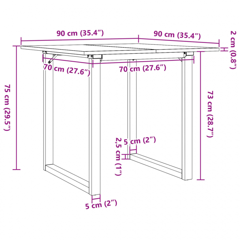 Esstisch O-Gestell 90x90x75cm Massivholz Kiefer und Stahl