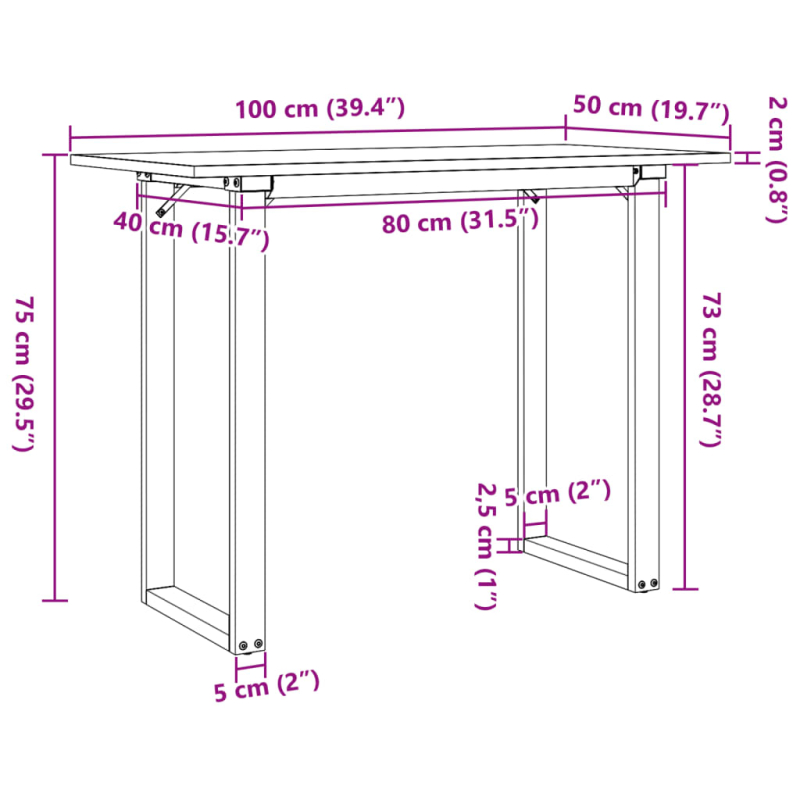 Esstisch O-Gestell 100x50x75 cm Massivholz Kiefer und Stahl