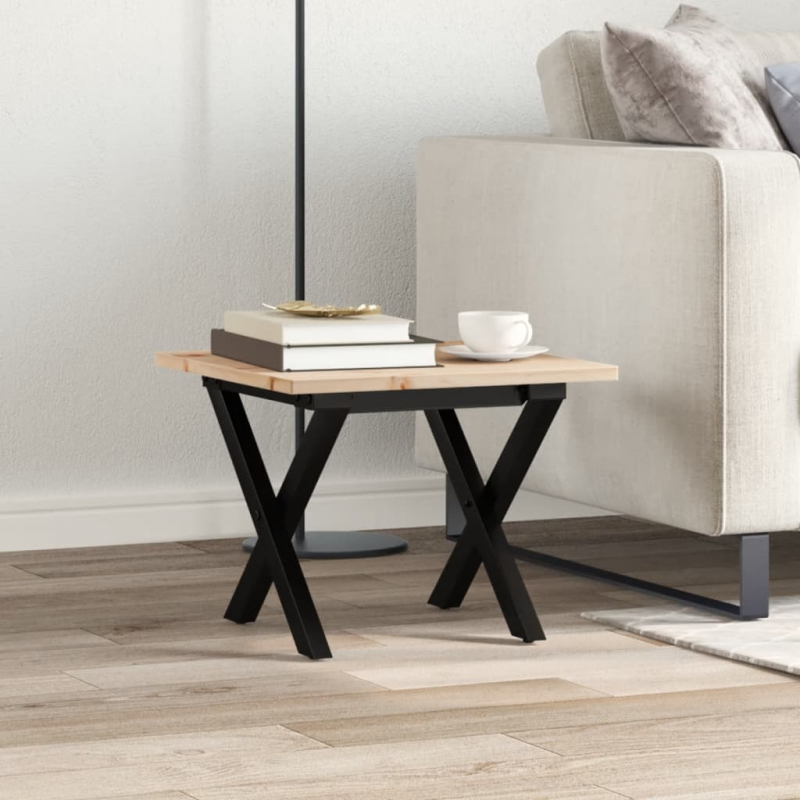 Couchtisch X-Gestell 40x40x35cm Massivholz Kiefer und Stahl
