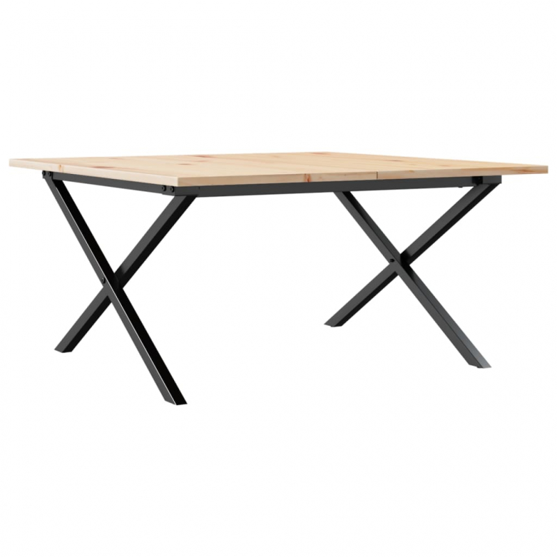 Couchtisch X-Gestell 80x80x45cm Massivholz Kiefer und Stahl