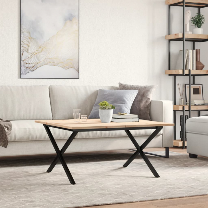 Couchtisch X-Gestell 80x80x45cm Massivholz Kiefer und Stahl
