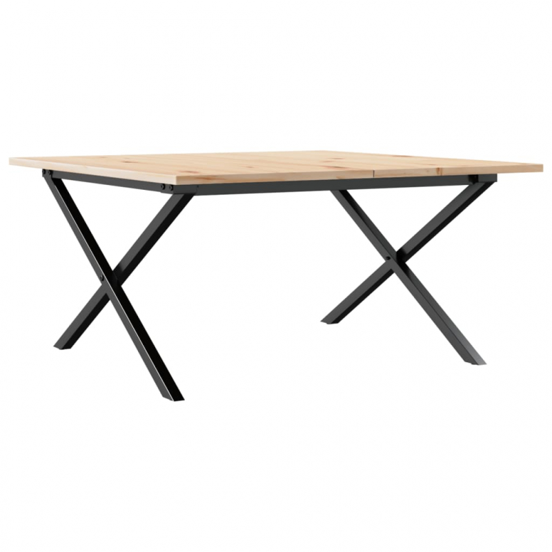 Couchtisch X-Gestell 80x80x45cm Massivholz Kiefer und Stahl