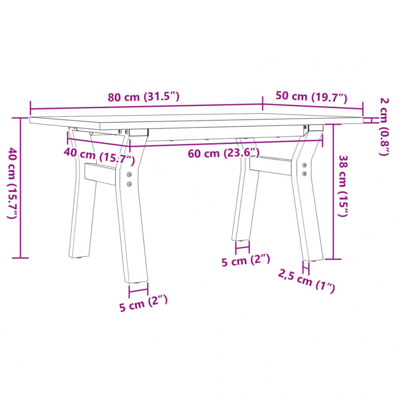 Couchtisch Y-Gestell 80x50x40cm Massivholz Kiefer und Stahl
