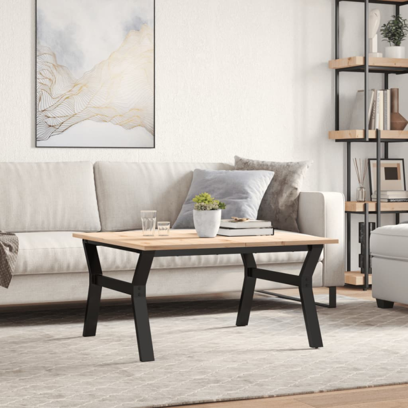 Couchtisch Y-Gestell 80x80x45cm Massivholz Kiefer und Stahl