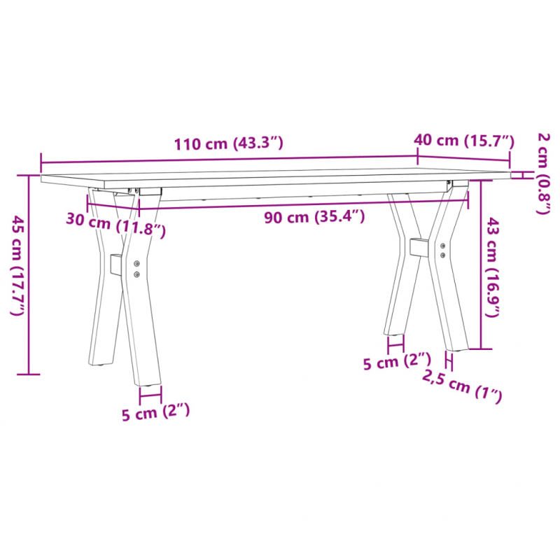 Couchtisch Y-Gestell 110x40x45 cm Massivholz Kiefer & Stahl