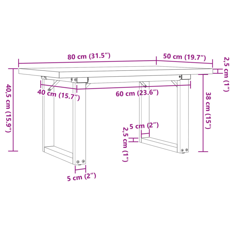 Couchtisch O-Gestell 80x50x40,5cm Massivholz Kiefer & Stahl