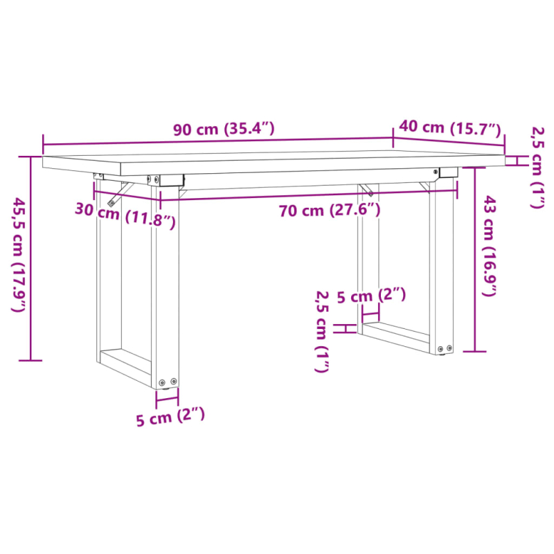 Couchtisch O-Gestell 90x40x45,5cm Massivholz Kiefer & Stahl