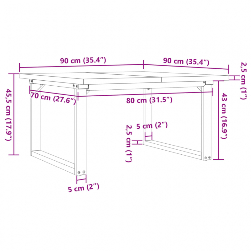 Couchtisch O-Gestell 90x90x45,5cm Massivholz Kiefer & Stahl
