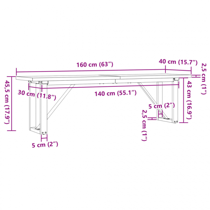 Couchtisch O-Gestell 160x40x45,5 cm Massivholz Kiefer Stahl