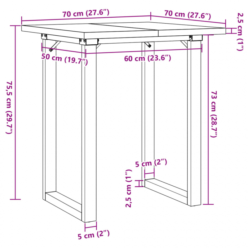 Esstisch O-Gestell 70x70x75,5 cm Massivholz Kiefer & Gusseisen