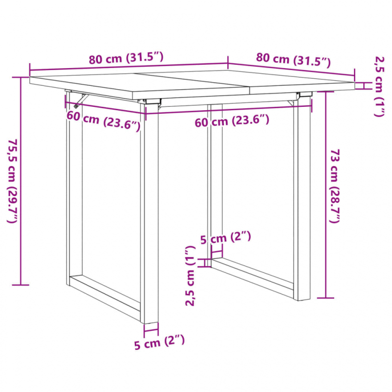 Esstisch O-Gestell 80x80x75,5 cm Massivholz Kiefer & Stahl