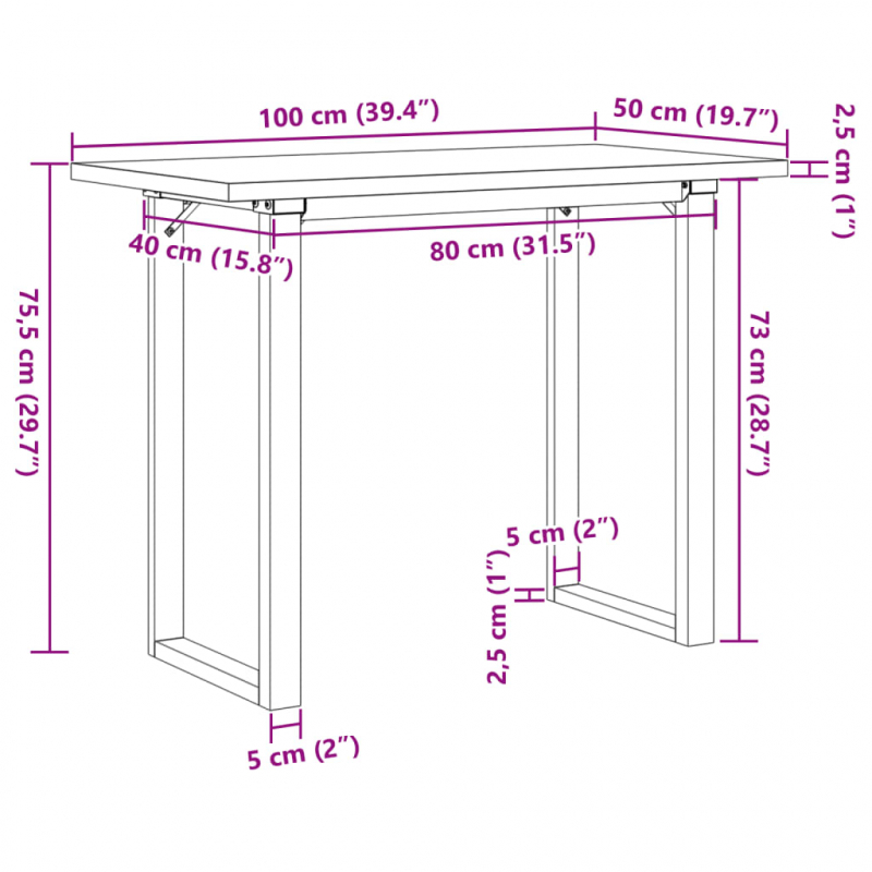 Esstisch O-Gestell 100x50x75,5 cm Massivholz Kiefer & Stahl