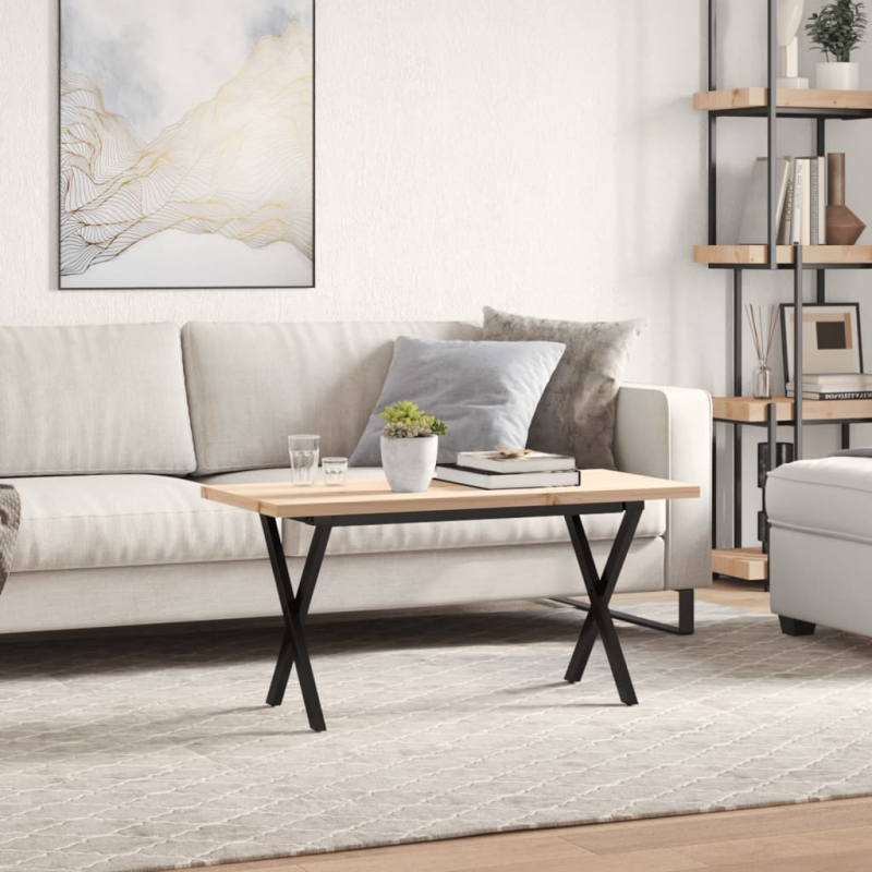 Couchtisch X-Gestell 90x40x45,5cm Massivholz Kiefer & Stahl