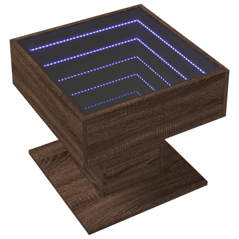 LED-Couchtisch Braun Eichen-Optik 50x50x45 cm Holzwerkstoff
