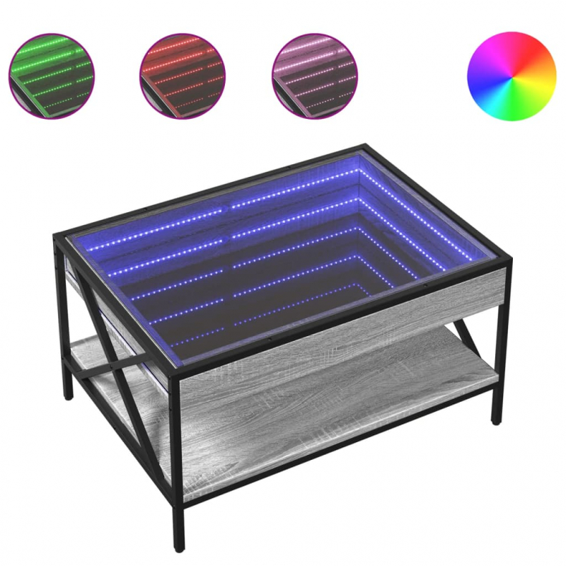 Couchtisch mit Infinity-LED Grau Sonoma 70x50x38 cm