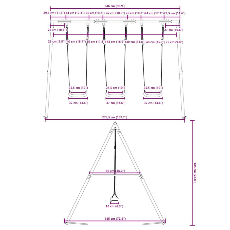 Schaukel-Set mit 3 Schaukelsitzen