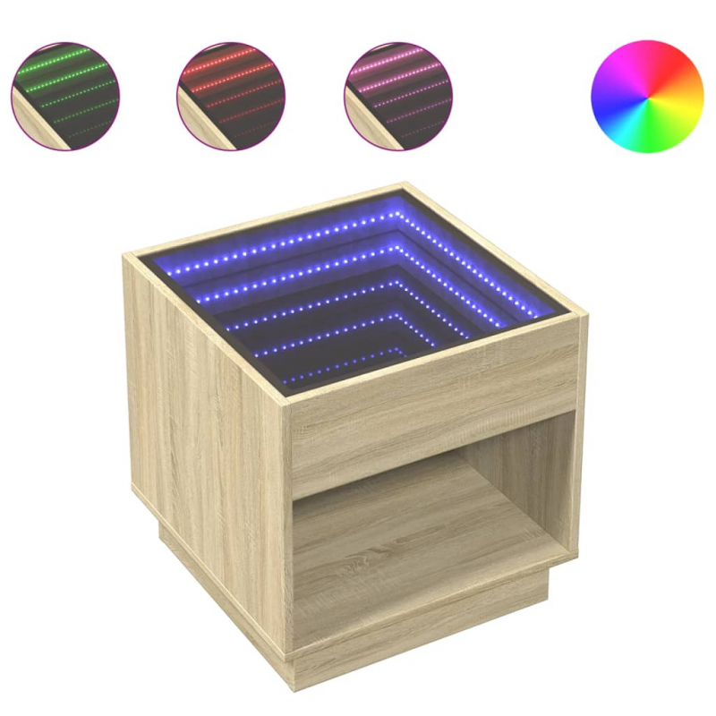 Nachttisch mit Infinity-LED Sonoma-Eiche 50x50x50 cm