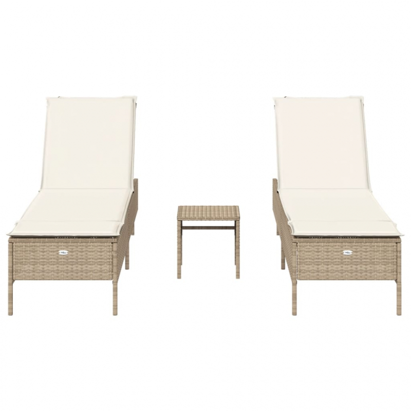 3-tlg. Sonnenliegen-Set mit Auflage Beige Poly Rattan