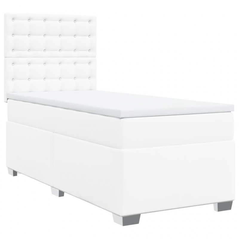 Boxspringbett mit Matratze Weiß 90x190 cm Kunstleder