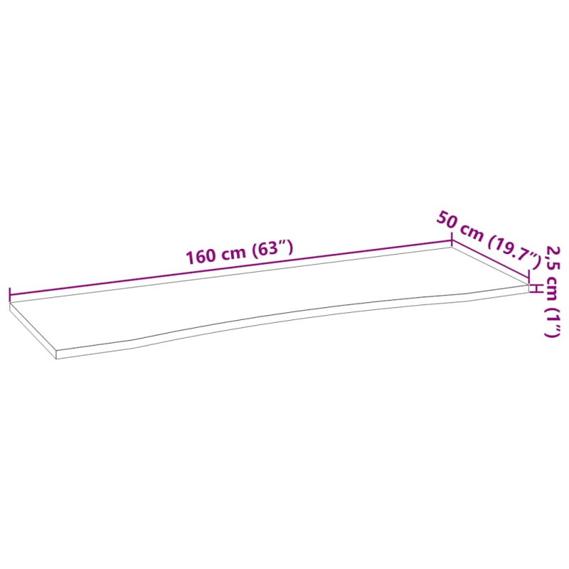 Schreibtischplatte Unbehandelt 160x50x2,5 cm Massivholz Eiche