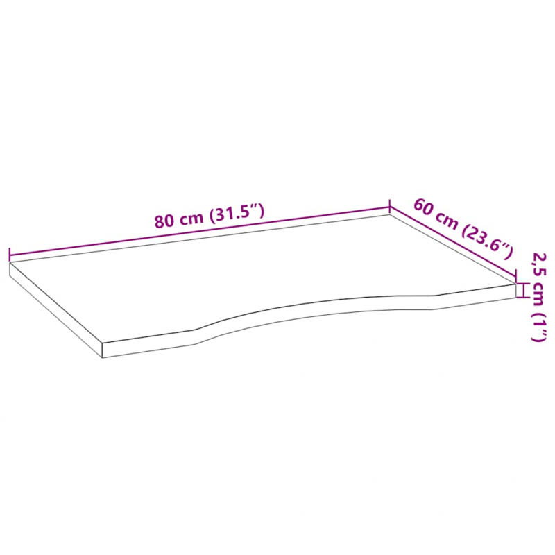 Schreibtischplatte Unbehandelt 80x60x2,5 cm Massivholz Eiche