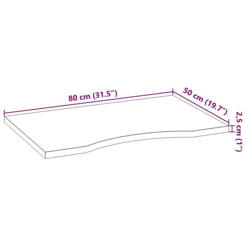 Schreibtischplatte Hellbraun 80x50x2,5 cm Massivholz Eiche