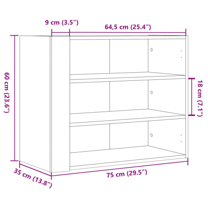 Wandregal Weiß 75x35x60 cm Holzwerkstoff