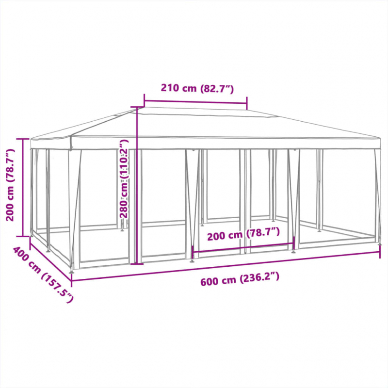 Partyzelt mit 10 Mesh-Seitenteilen Weiß 6x4 m HDPE