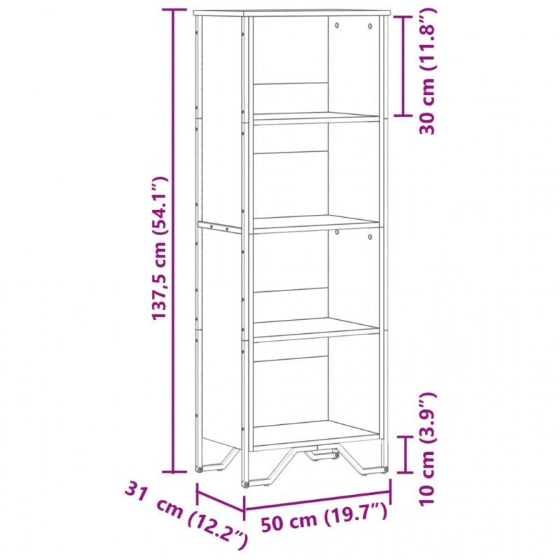 Bücherregal Grau Sonoma 50x31x137,5 cm Holzwerkstoff